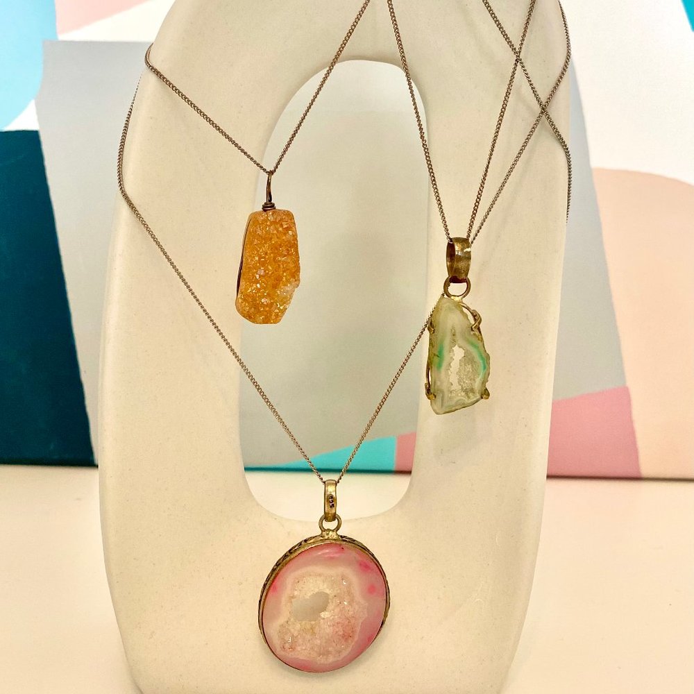 Long Antique Agate Crystal Necklaces (set of 3)